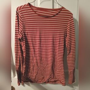Primark Women's Long Sleeves Striped Shirt Size Medium M Orange And White